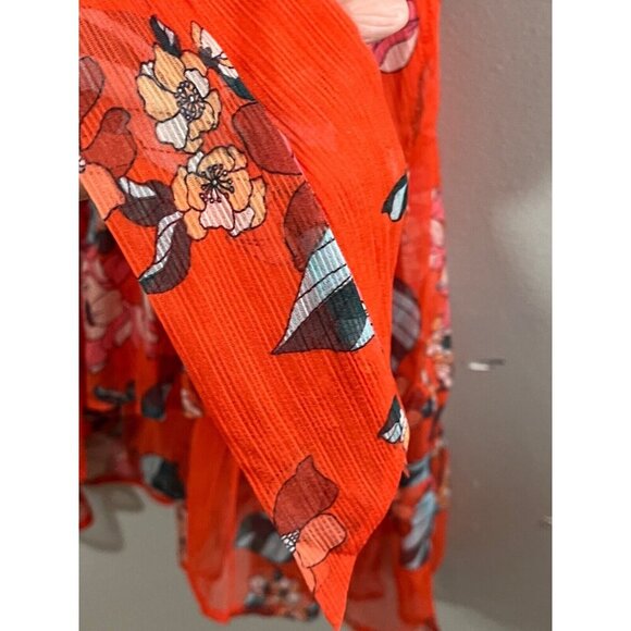 A New Day Dress XL Orange Floral Tiered Boho Western Retro Feminine Preppy 80s - Picture 8 of 13